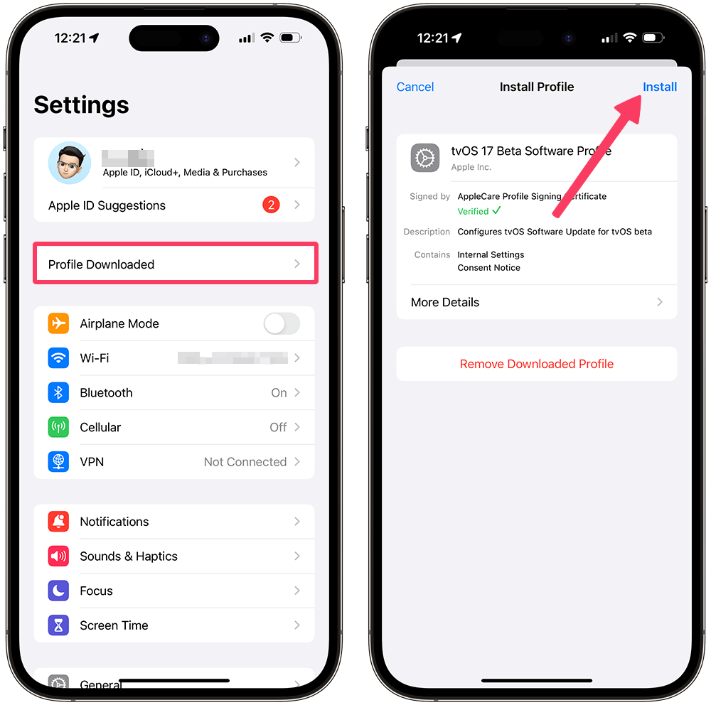 OTA profile installation reference on iPhone and iPad
